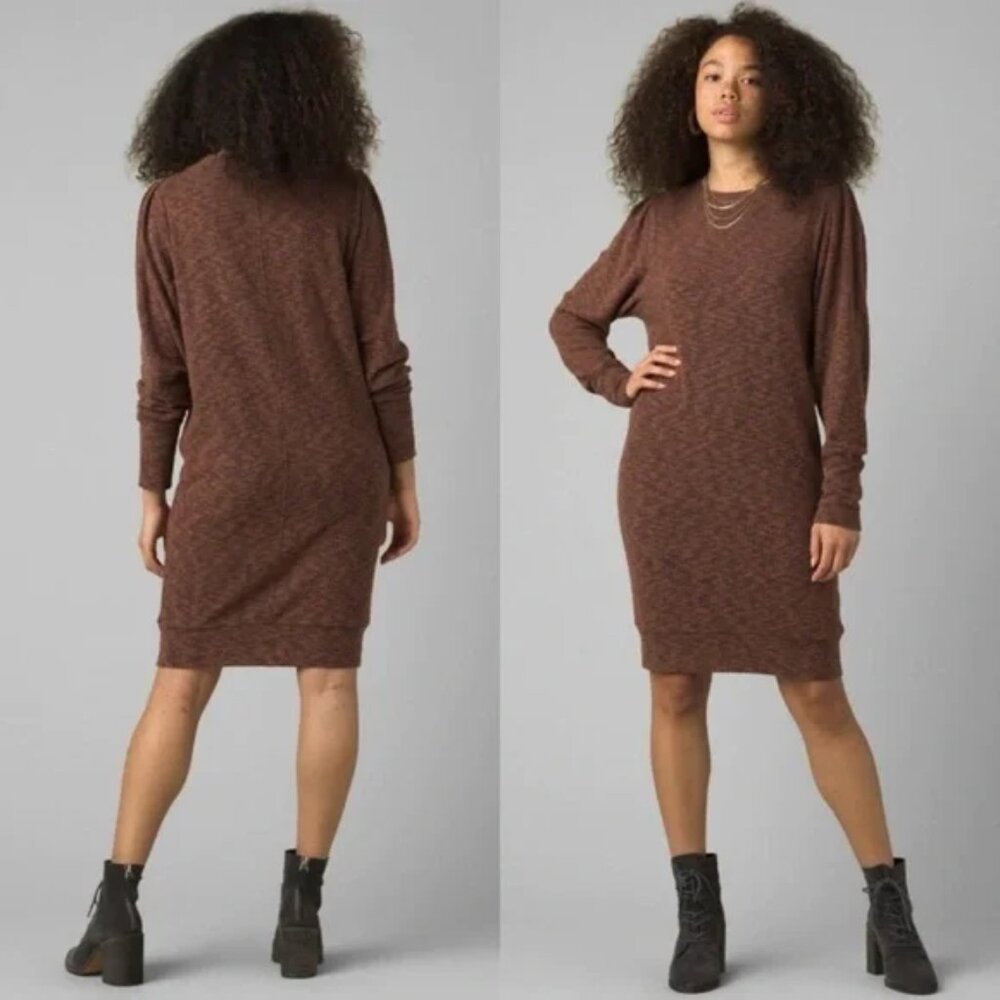 Prana Zada Long Sleeve Shoulder Puff Sweater Dress in Marled Sundried Small